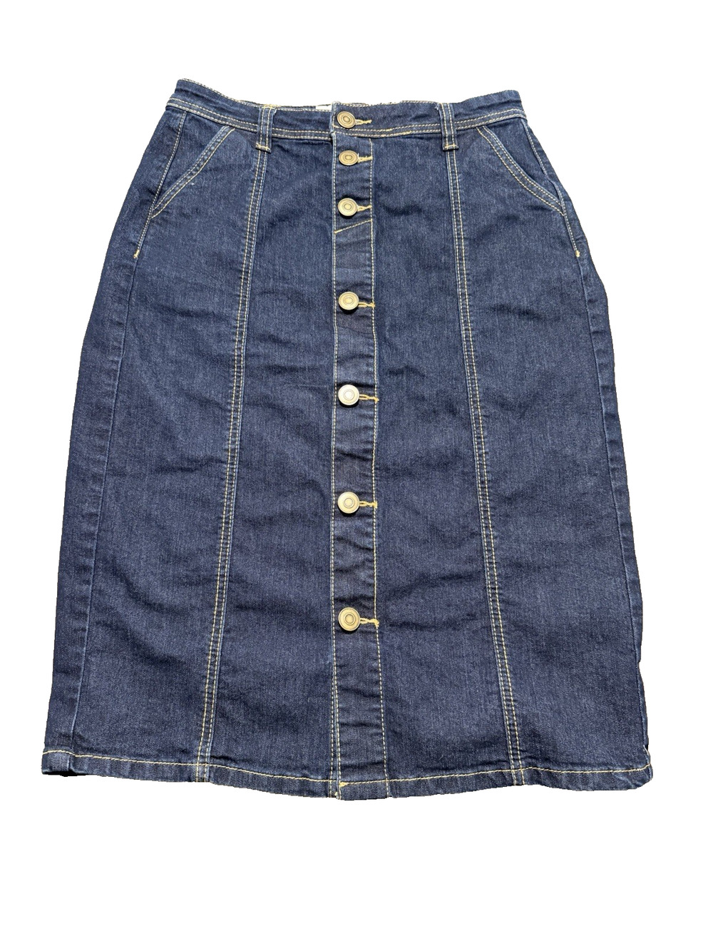Christopher and Banks Denim Skirt Womens Size 4 Blue Midi Long Button Down